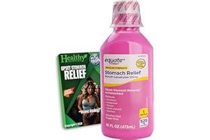 Healthy Surplus Equate Stomach Relief Liquid 16 FL OZ (473mL) Bismuth Subsalicylate 525mg and Vital Volumes Upset Stomach Tips Card Bundle