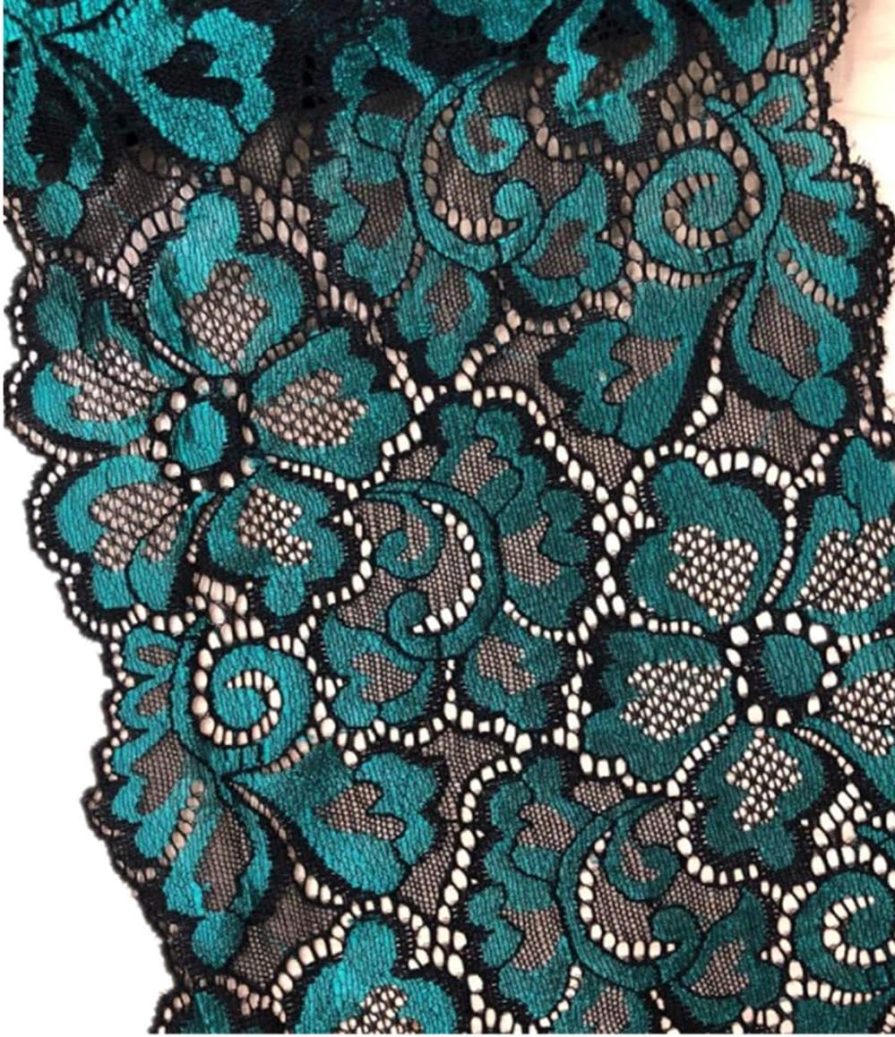 5 Yards Metallic Floral Lace Ribbon Stretch Tulle Lace Trim Elastic Webbing Nigerian African Fabric Width 18cm for DIY Craft Jewelry Making Clothes Accessories Gift Wrapping Wedding Party Decor (Teal) - Image 3