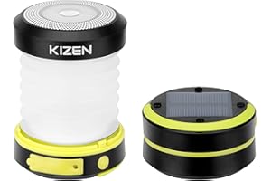 KIZEN Solar Camping Lantern - LED Lanterns for Power Outages, Camping Lights, Emergency Flashlight - Collapsible Lamp, Rechargeable W/ Solar or Plug