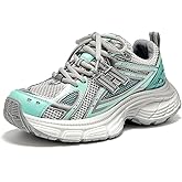 BEAU TODAY Chunky Sneakers for Women, Womens Fashion Sneakers, Lightweight Leather Sneakers for Women, Comfortable Casual Lace-Up Breathable Dad Shoes