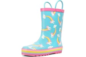 landchief Toddler Rain Boots, Kids Rain Boots Waterproof Rubber Boots for Girls and Boys with Fun Patterns and Easy-On Handles