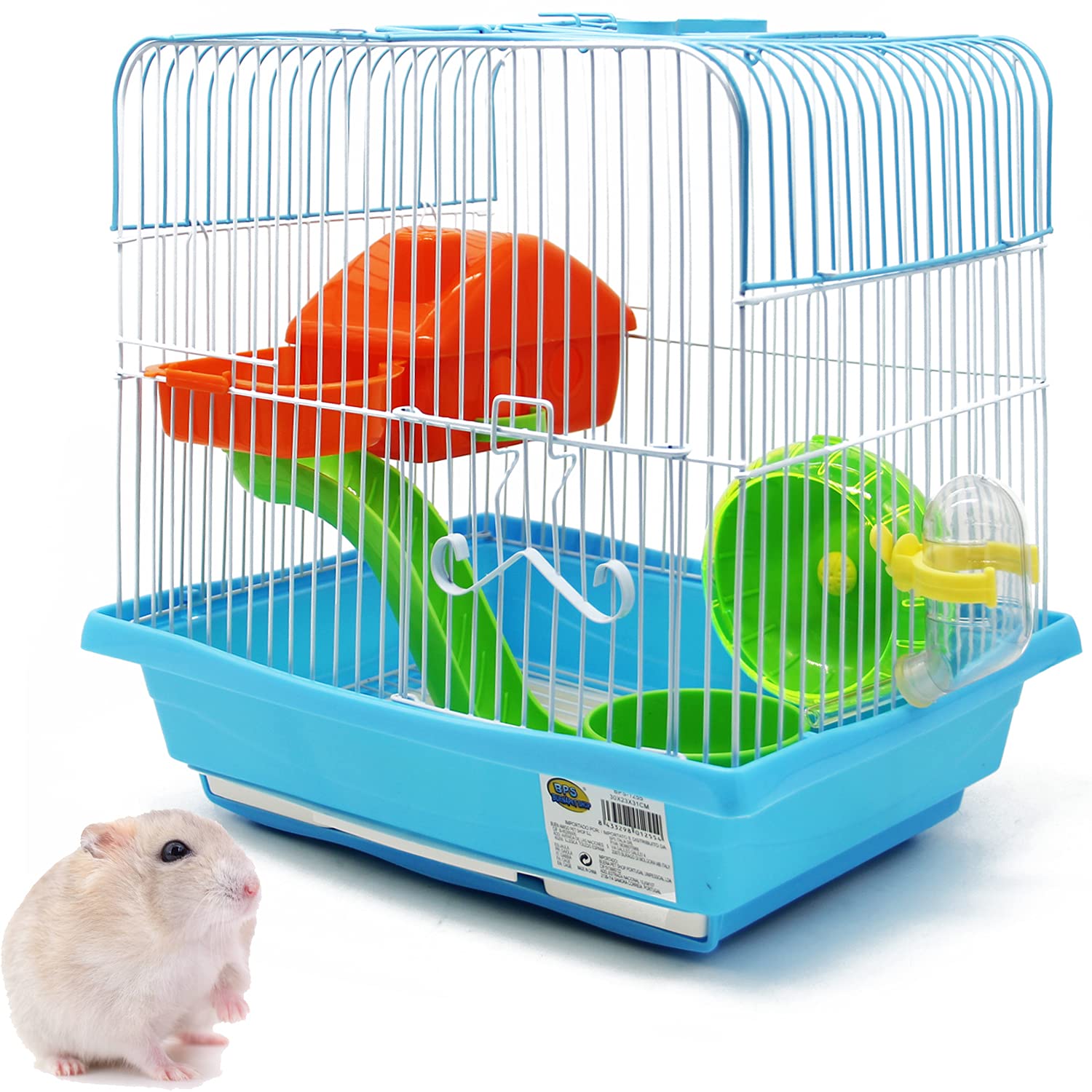 BPS BPS-1255 Hamster Cage Chalet House with Feeder Sprinkler Wheel Special House Random Colour 30 x 23 x 31 cm