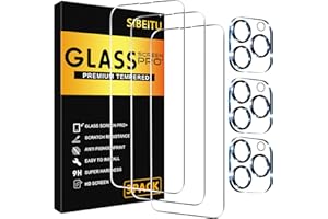 SIBEITU 3 Pack Screen Protector for iPhone 15 Pro Max with 3 Pack Camera Lens Tempered Glass Protector, 6.7 Inch HD Clear 9H 