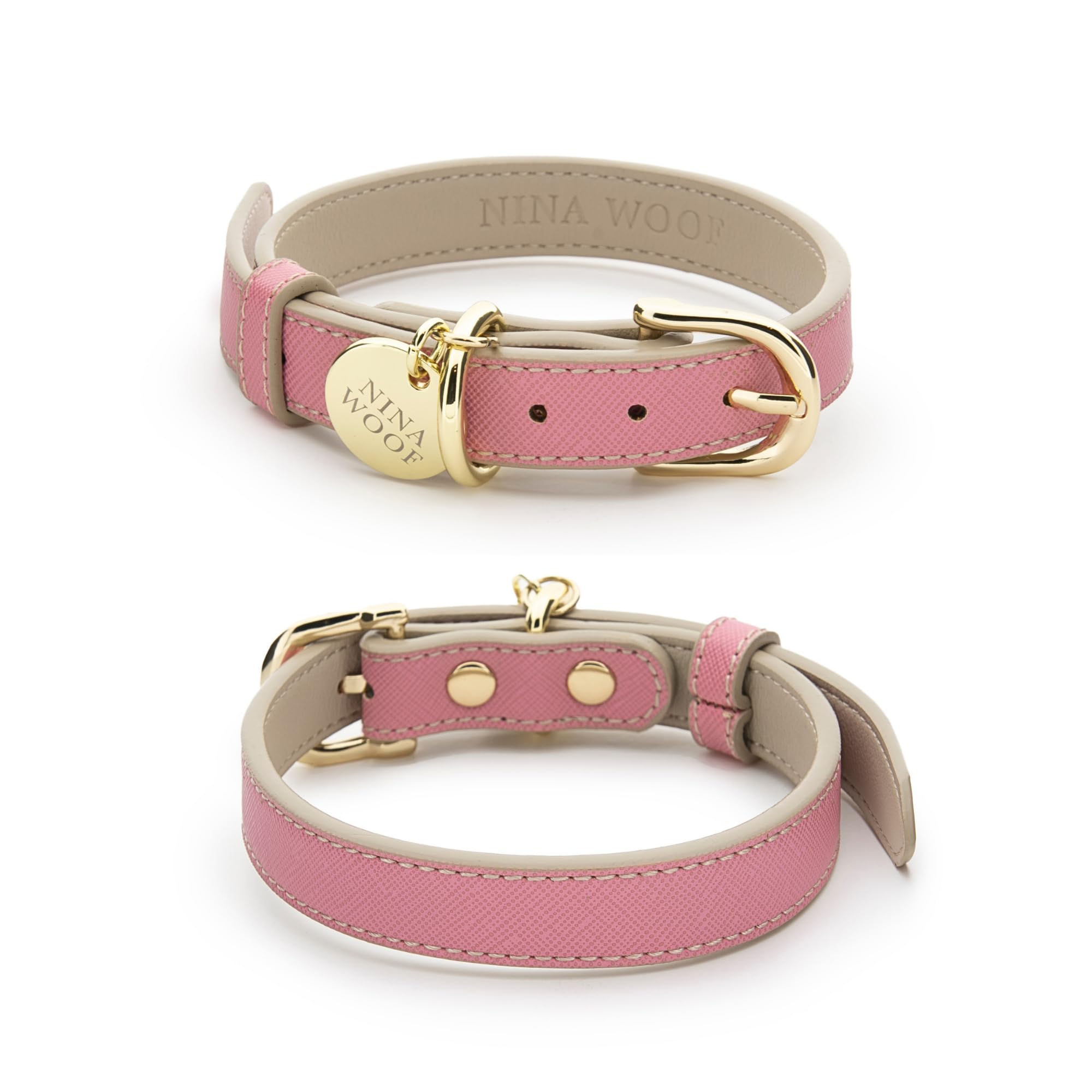 Rio Vegan Leather Dog Collar – Pink Collar for Large, Medium, and Small Dogs – Comfortable Classy Collar with Golden Buckle Design (M (41cm - 37cm))