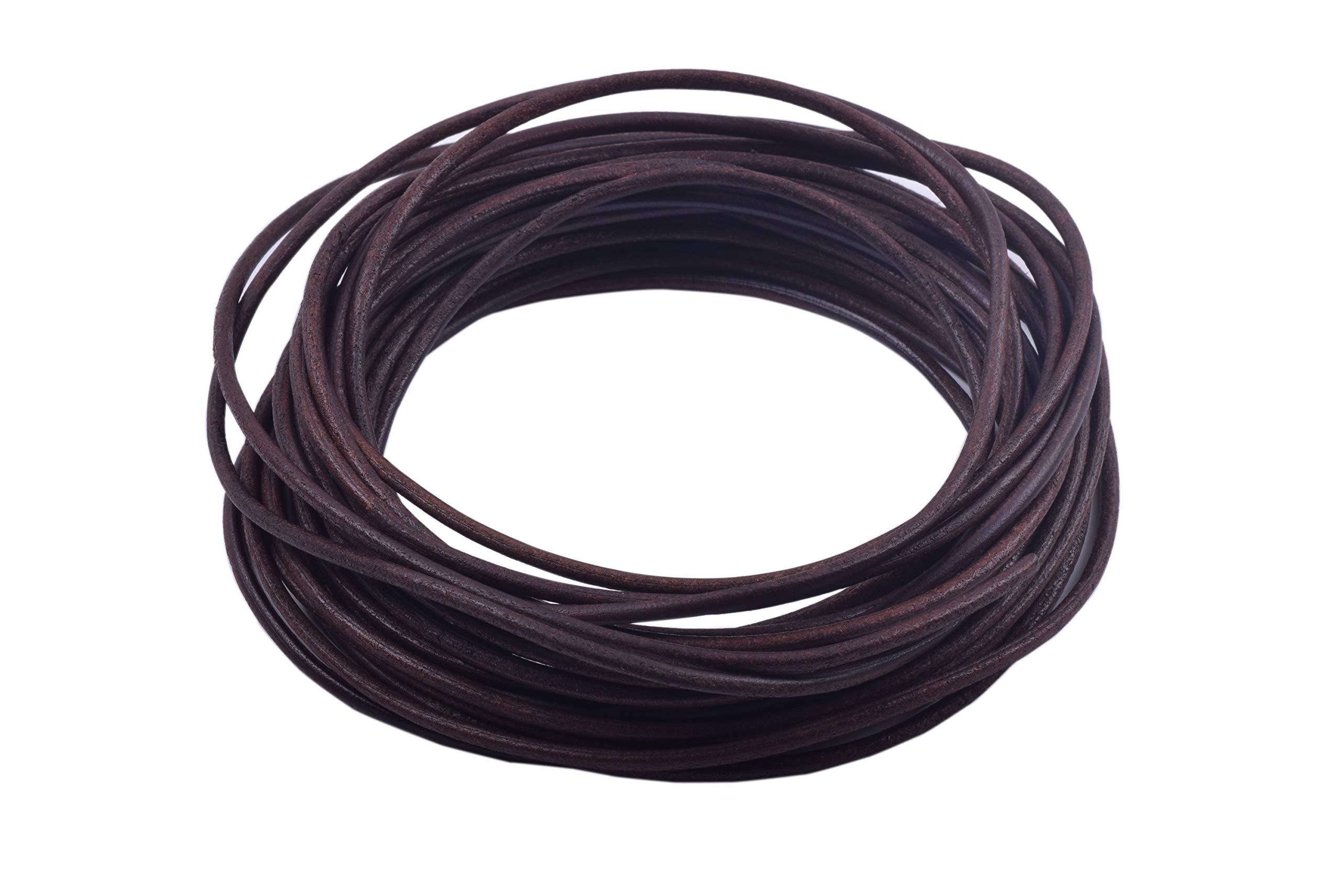 KONMAY 9.1 Meters 3.0mm Antique Brown Round Real Leather Cord for Jewellery Making and Crafting