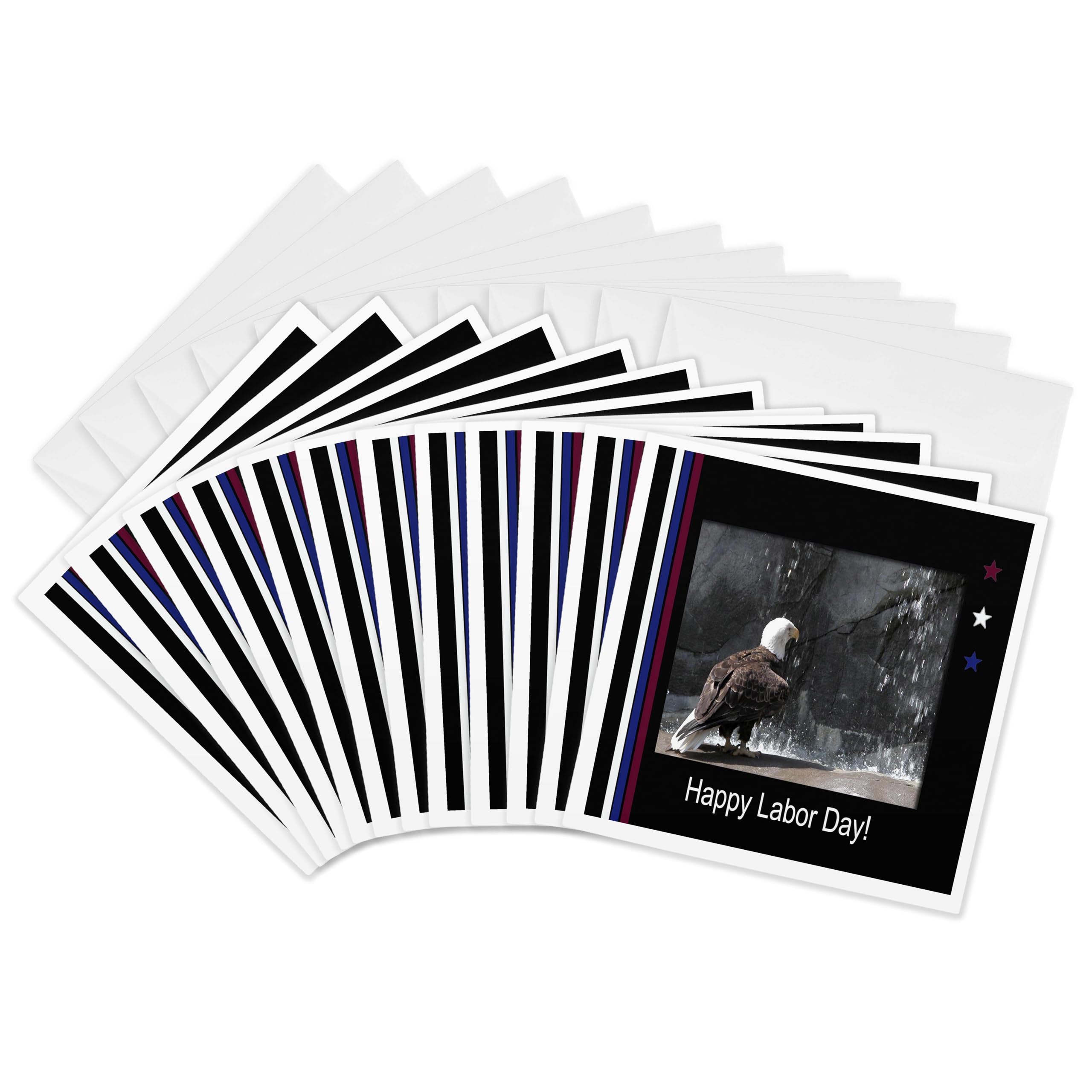 3Drose Labor Day, Eagle by Waterfall - Greeting Cards, 6 by 6-inches, Set of 12 (gc_40492_2)