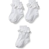 Amazon Essentials Girls' Ankle Socks with Eyelet Lace Ruffle, Fold-Over Cuff, 3 Pairs