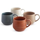 Sango 17.5 oz Stoneware Coffee Mugs Set of 4, Rustic Ceramic Mug with Speckled Reactive Glaze, Large Pottery Drinkware for Coffee or Tea, Dishwasher &amp; Microwave Safe Mugs, Siterra Painter&rsquo;s Palette