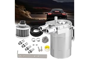 PWR FEVER Upgraded Universal Oil Catch Can Kit Aluminum Reservoir Tank with 3/8" Strengthened NBR Fuel Line Silver 400ml