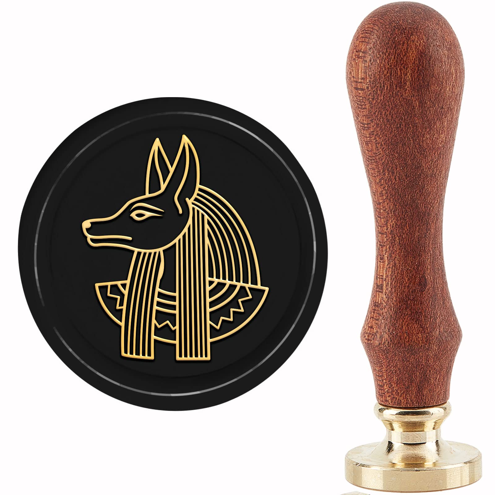 CRASPIRE Anubis Wax Seal Stamp Egyptian Theme Mythological Sealing Stamp Copper Seals Retro Removable Brass Stamp Head with Wooden Handle for Halloween Letter Invitation Envelope Cards Decoration