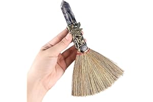 Purple Crystal Witch Broom – Wiccan Altar Broom for Witchcraft & Pagan Rituals | Natural Reiki Energy Wand Stone | Ceremonial