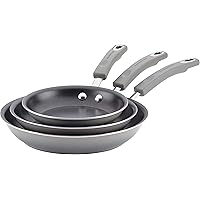 Rachael Ray Porcelain Enamel Nonstick Skillet Set, Sea Salt Gray Gradient, Triple Pack, 7.5 Inch, 9.25 Inch, and 11 Inch