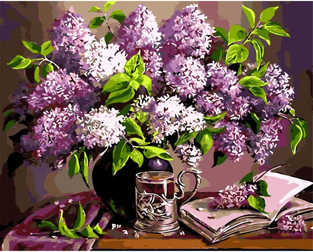 LanMent DIY Oil Painting Purple Hydrangea Paint by Number Kits Home Decor Wall Gift Painted 16 x 20 Inches
