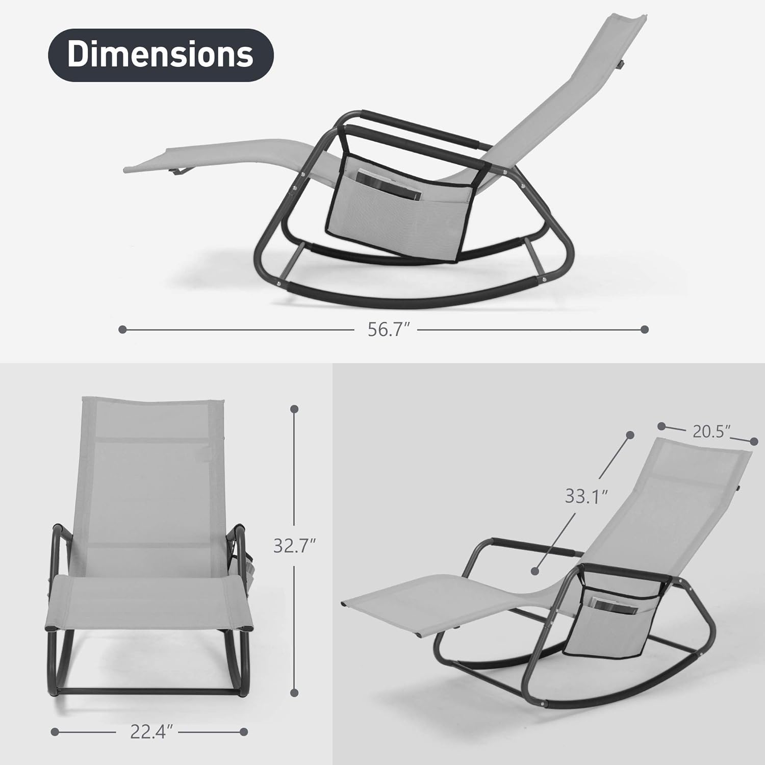 Mansion Home Chaise Lounge Outdoor, Zero Gravity Outside Chairs, Reclining Chairs for Patio & Lawn, Pool Chairs and Lounges, Beach & Pool Lounge Chair, Light Gray: Kitchen & Dining