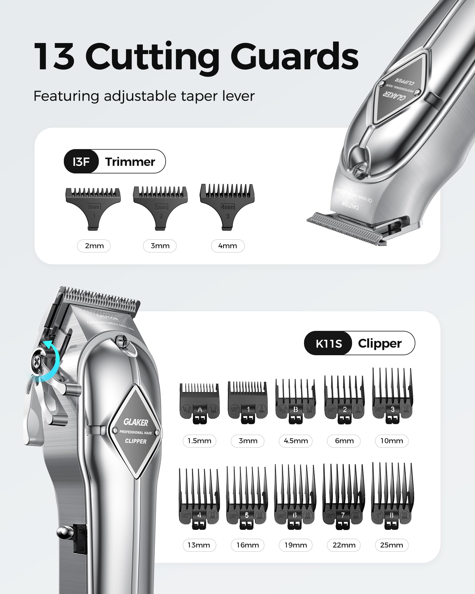 GLAKER Hair Trimmer for Men - Professional Clippers and Trimmers Set, Cordless Clippers for Hair Cutting, Rechargeable Barber Kit with T Blade Liner and Complete Guards Set for Men's Grooming