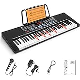 Vangoa 61-Key Light-Up Keyboard Piano for Beginners, 350 Tones & Timbres, 3 Teaching Modes, With Microphone, Black