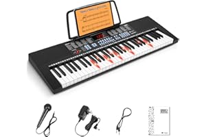 Vangoa 61-Key Light-Up Keyboard Piano for Beginners, 350 Tones & Timbres, 3 Teaching Modes, With Microphone, Black