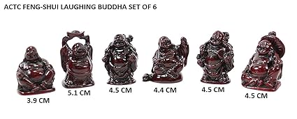 ACTC Feng Shui Laughing Buddha | Happy Buddha Set of 6 Different Buddha Statues | Maitreya Buddha for Health and Happiness | Money Man