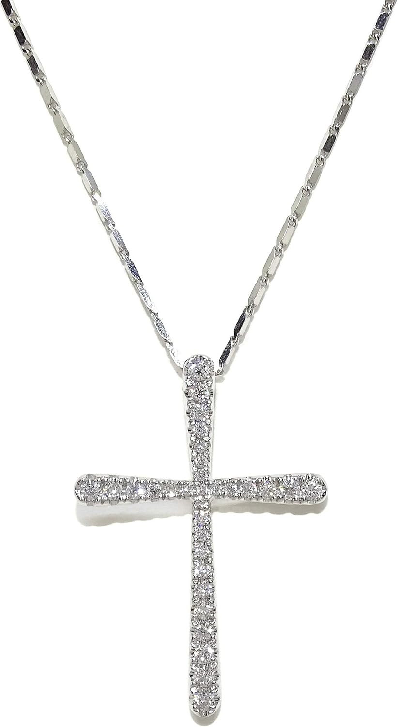 18K White Gold Diamonds Cross Necklace for Women