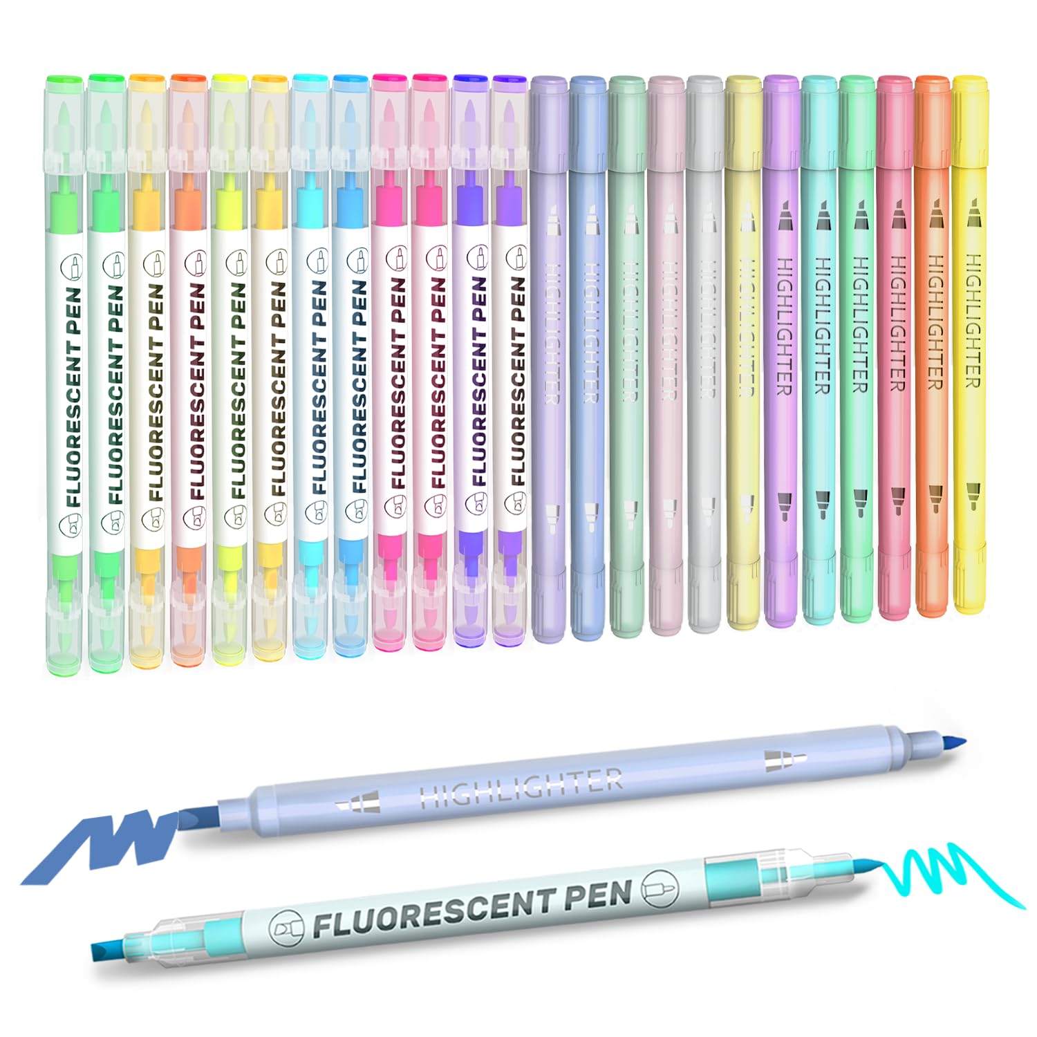 EooUooIP Highlighters, 24 Assorted Colors Highlighters Pens, Broad and Fine Tips Pastel Highlighter Marker Pens, Bible Highlighter No Bleed for Journaling Office Stationery