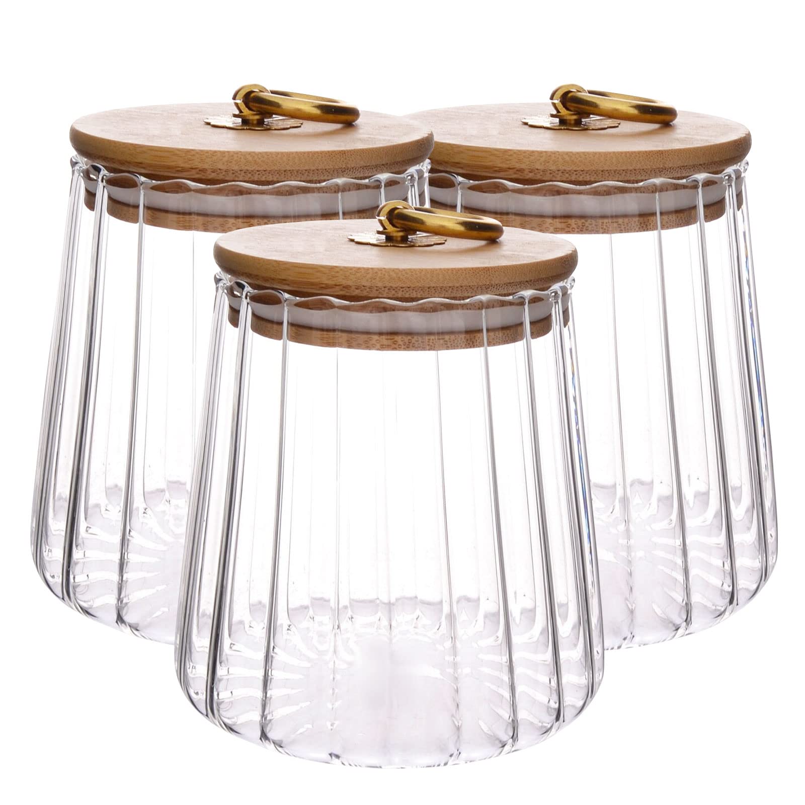 MIVIDE 3PCS 630ML Clear Glass Storage Jar with Bamboo Lid, Tea Coffee Sugar Canisters Set, Glass Jars Airtight for Tea Coffee Sugar Sweet Cookie