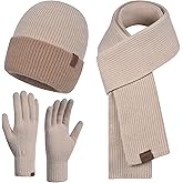 Winter Beanie Hat Scarf Touchscreen Gloves Set for Women Knit Warmer Thick