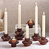 Taper Glass Candlestick Holders Tealight Candle Holders for Table Centerpieces, Fall Wedding Decor and Dinner Party Thanksgiving Christmas Decor (8 Pcs, Brown)