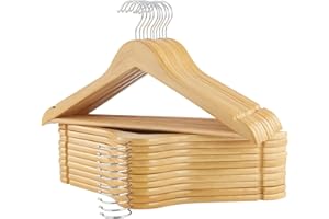 ELONG HOME Wooden Hangers, 20 Pack Wood Hangers with Extra Smooth Finish, Precisely Cut Notches and Chrome Swivel Hook, Wooden Clothes Hangers for Shirt Suit Jacket Dress