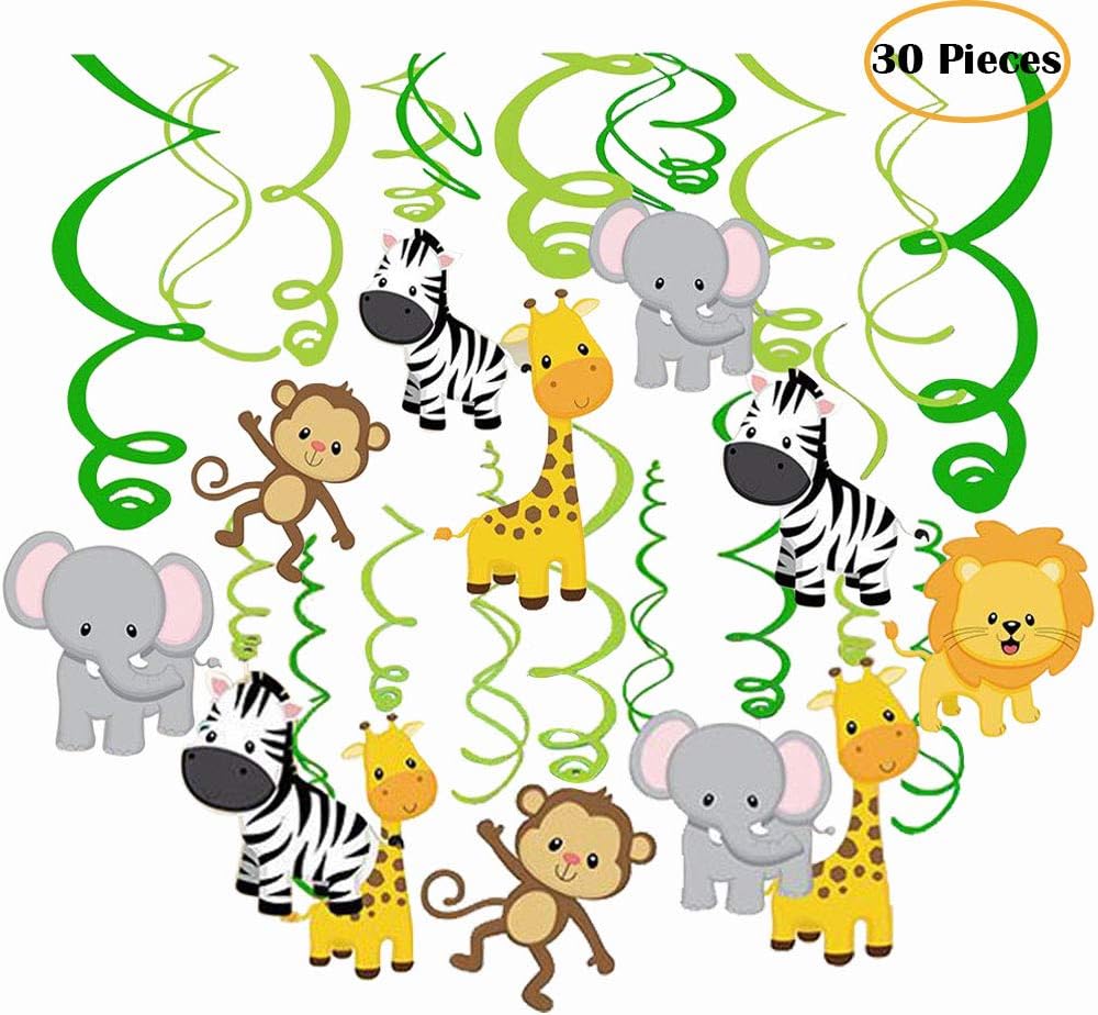 Amazoncom Packingmaster 30ct Jungle Animals Hanging Swirl Decorations For Forest Theme Birthday Baby Shower Festival Party Toys Games