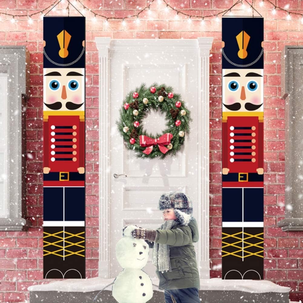 Nutcrackers - Jlong Porch Sign Christmas Door Sign, Christmas Nutcracker Hanging Banners Life Size Soldier Model Nutcracker for Front Door Fireplace Garden Indoor Outdoor Kids Party (F-1 Pairs)