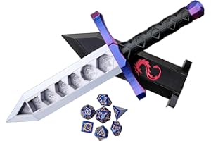 3D BEST Q 3D BEST-Q Dice Sword Holder (Dragon-Patterned 7PCS D20 Dice Set Included), Custom Polyhedral Dice Storage for Tabletop RPG - Dungeons and Dragons - DND - D&D (Purple&Blue)