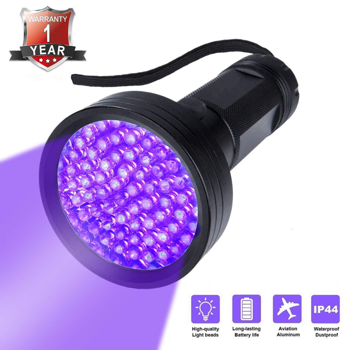 UV Flashlight Black light Firstbuy Super Bright 100 LED Best Powerful Black Light Flashlight 395NM Ultraviolet Urine Detector Flashlight for Home & Hotel Inspection (68 LED Black Light)