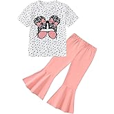 CARETOO Girls Summer Outfit Poster Girl Matching Sister 2pcs Sets Printed t-Shirt + Flare Leg Pants For 3-8 Years