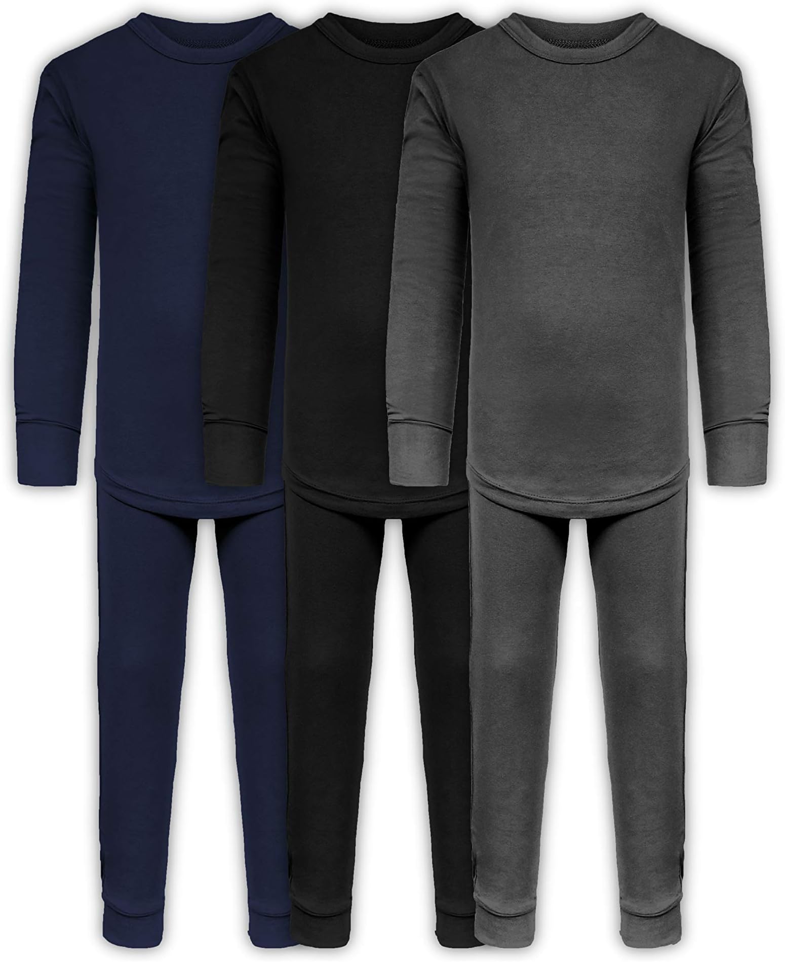 Andrew Scott Boys Long John Ultra-Soft Cotton Stretch Base Layer Underwear Sets / 3 Long Sleeve Tops + 3 Long Pants - 6 Piece
