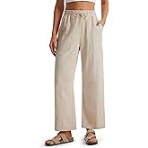 Libin Women Linen Pants Wide Leg Side Slit Ankle Pants High Waist Drawstring Casual Palazzo Loose Beach Pant Cropped Trousers