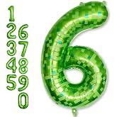 Number 6 Balloon, Green Pixel 6 Balloons for 6th Birthday Party Decorations | 40 Inch Dark Kelly Green Self Inflating Foil Six Balloon Number for Boys Kids Video Game Forest Golf Patrick's Day Decor