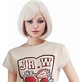 NJJYXH 14 Inches Light Blonde Wigs for Women Short Straight Bob Wig with Bangs Synthetic Hair for Daily Use,Cosplay, Halloween