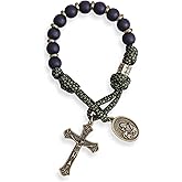Nazareth Store NEW Antique Bronze One Decade Rosary Black Matte Beads Green Paracord Rosary Bracelet Handmade Catholic Travel Friendly Prayer