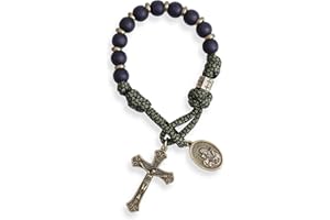 Nazareth Store NEW Antique Bronze One Decade Rosary Black Matte Beads Green Paracord Rosary Bracelet Handmade Catholic Travel Friendly Prayer