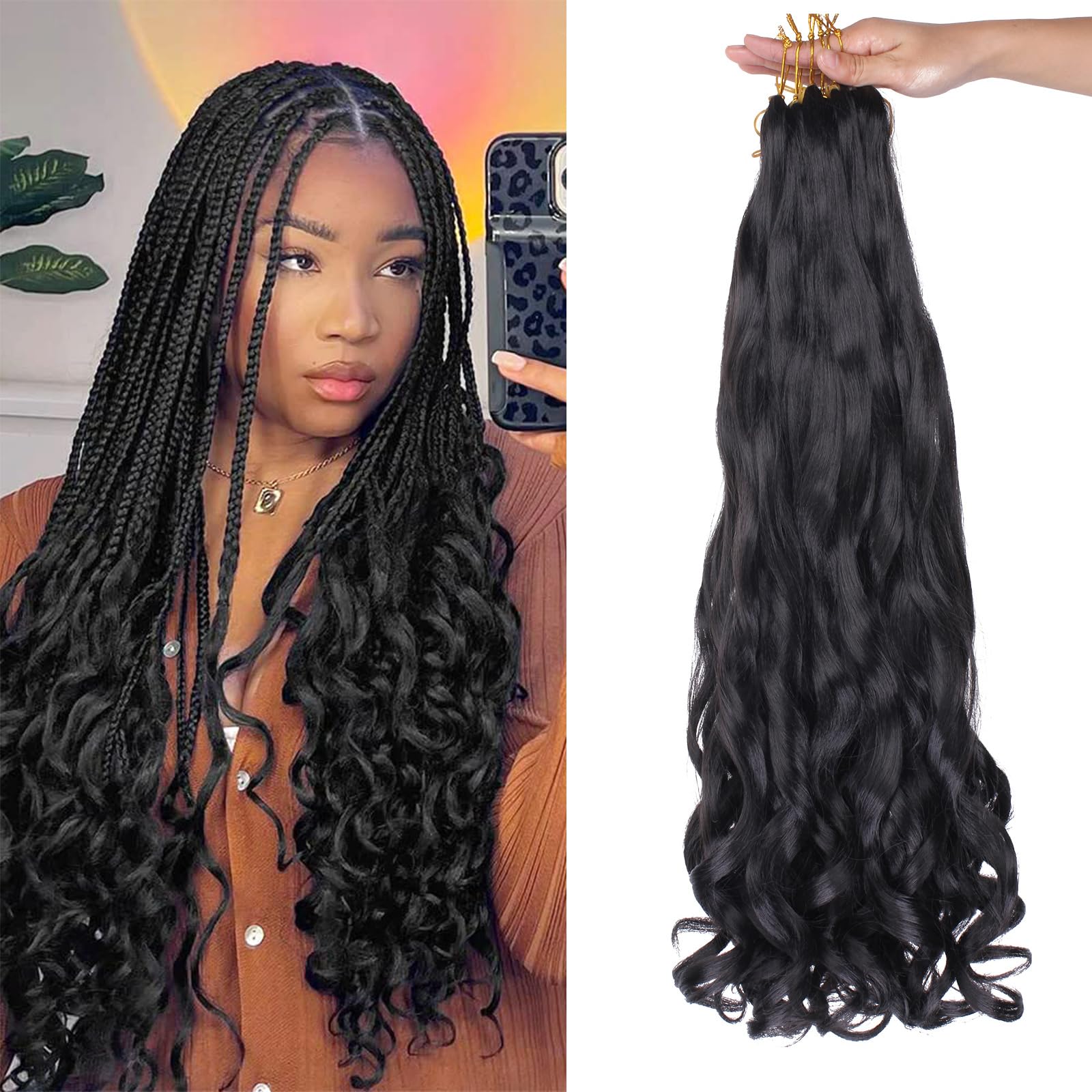 Xtrend Pre Stretched French Curly Braiding Hair 18 Inch 8 Packs Bouncy Loose Wave Braiding Hair Hot Water Setting Yaki Texture Synthetic French Curls for Women Black Hair Extensions(18 Inch,1B#) — image 1