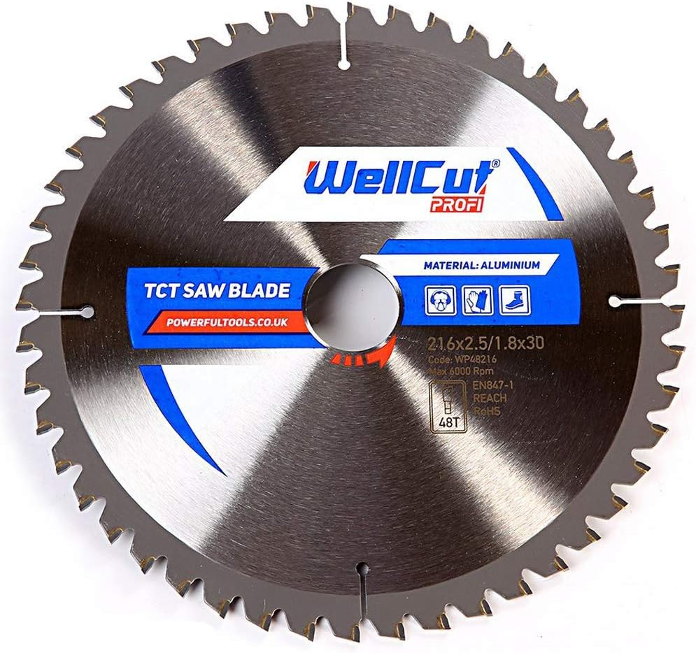 WellCut TCT Saw Blade Profi Aluminum 216mm x 48T x 30mm Bore Bosch GCM800SJ & Metabo KGS216M (Pack of 1)