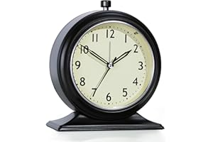 AYRELY® 4-inch Battery Operated Alarm Clock Silent Analog Desk Clocks with Light Vintage Metal Table Clock for Living Room Shelf Bedside Home Decor (Black)