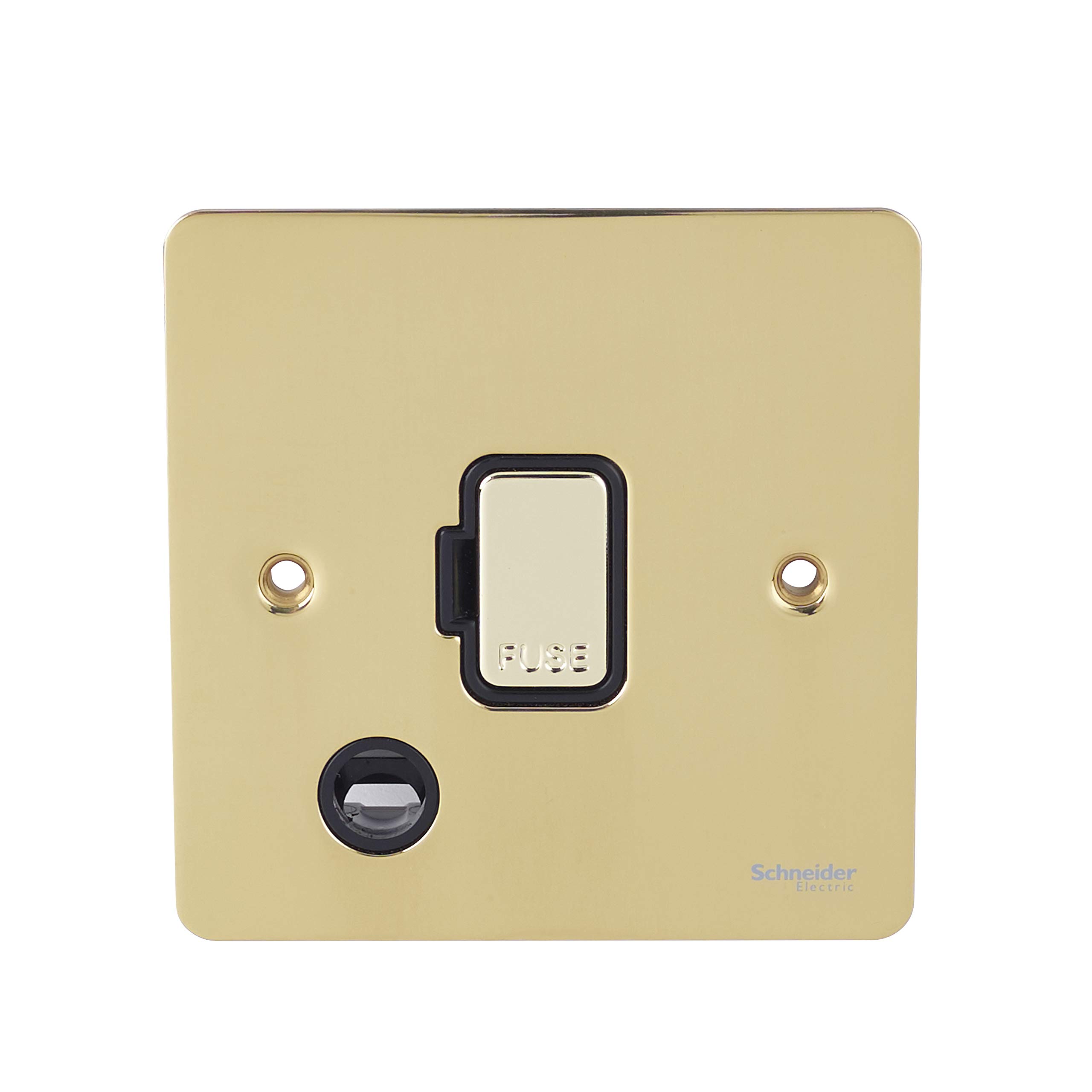 Schneider Electric Ultimate Flat Plate - Unswitched Fused Connection Unit, with Flex Outlet, 13 A, GU5203BPB, Polished Brass with Black Insert