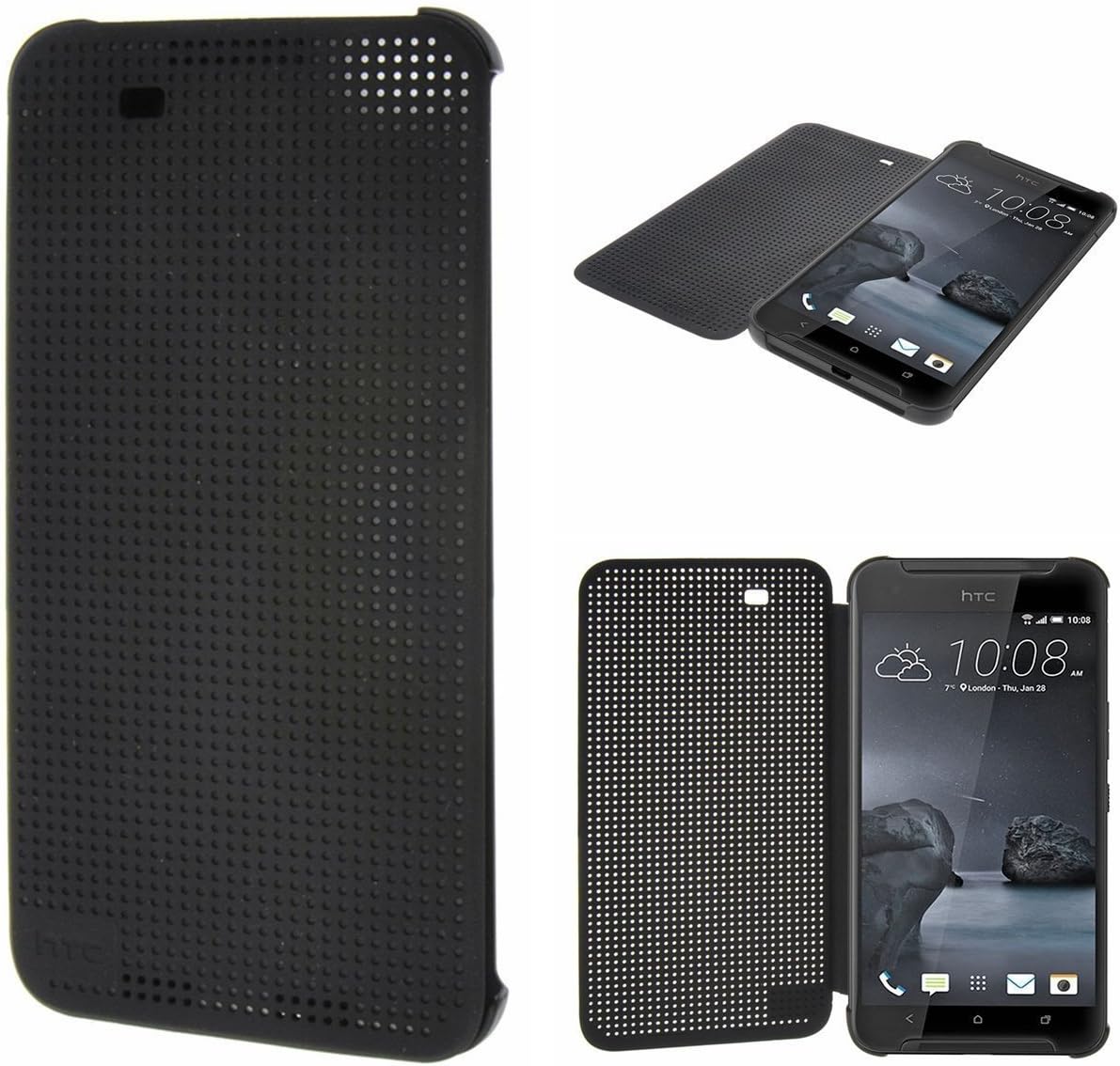 HTC X9 Case,Smart Wake Up/Sleep,HTC Dot View Case for HTC X9, Folio Dot View Cover Case For HTC X9(BLACK)