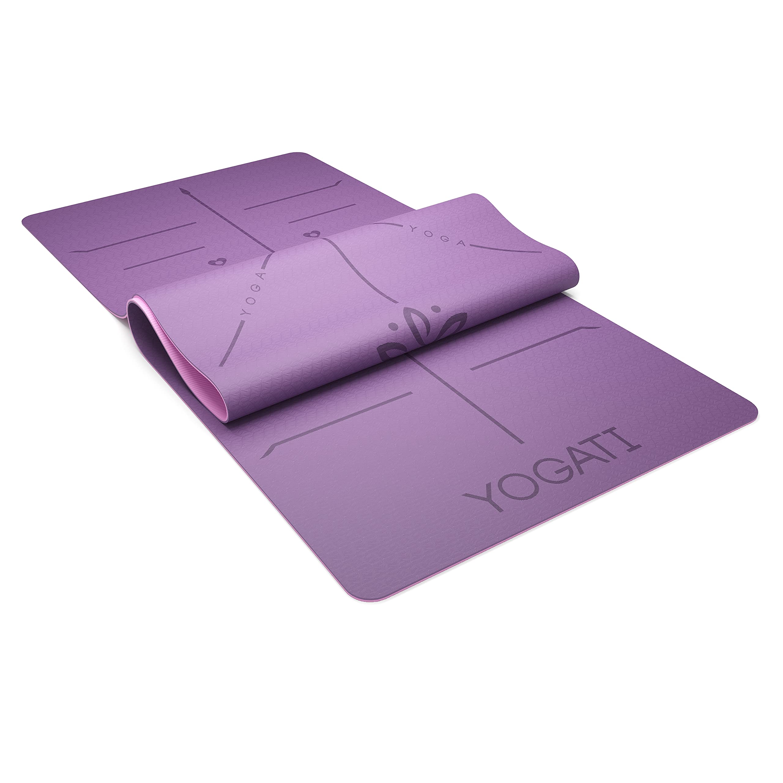YOGATI Yoga Mat with Alignment Lines. Exercise mat with carry strap. Pilates mats for yoga or Fitness. Non slip Workout Mat. Thick Yoga Mats for women and men. Gym mats for home. Yoga matt thick. - Image 3