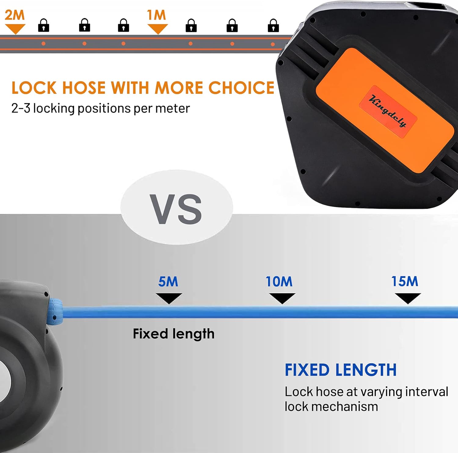 Kerrogee Retractable Hose Reel, 180°Rotate Garden Hose Holder, Flexible Length Lock Hoses with 9 Pattern Nozzle for Watering, Car Washing : Garden & Outdoor