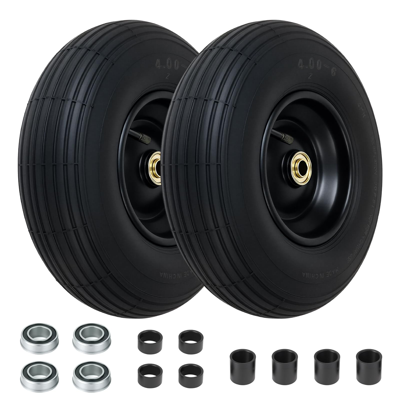 Photo 1 of ************MISSING ALL THE SMALL PIECES*************
4.00-6 Tire and Wheel 13 Inch Heavy-Duty Pneumatic Tires with 5/8” & 3/4” Bearings for Wheelbarrows, Garden Carts, Hand Trucks, 330LB Load Capacity, 3.74"-4.74"-6.74"-7.74" Centered Hub, 2 Pack