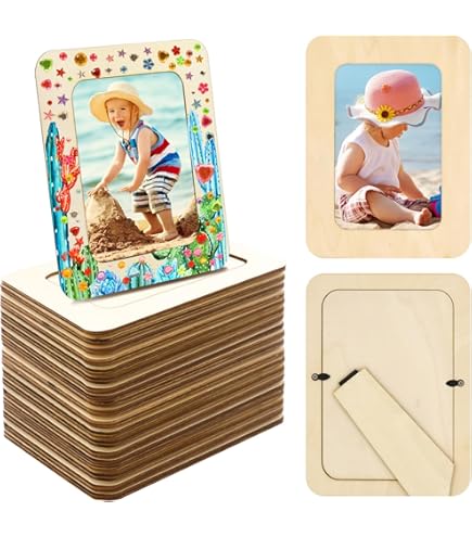 DIY Unfinished Wooden Picture Frames Kit – 10 Frames, 12 Color Pens, 4 Crystal Sticker Sheets For Crafts & Family Fun