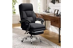 WXJHL High Back Office Chair Executive Desk Chair with Foot Rest Comfortable Computer Gaming Chairs Reclining PU Leather Swivel Work Chair, Black