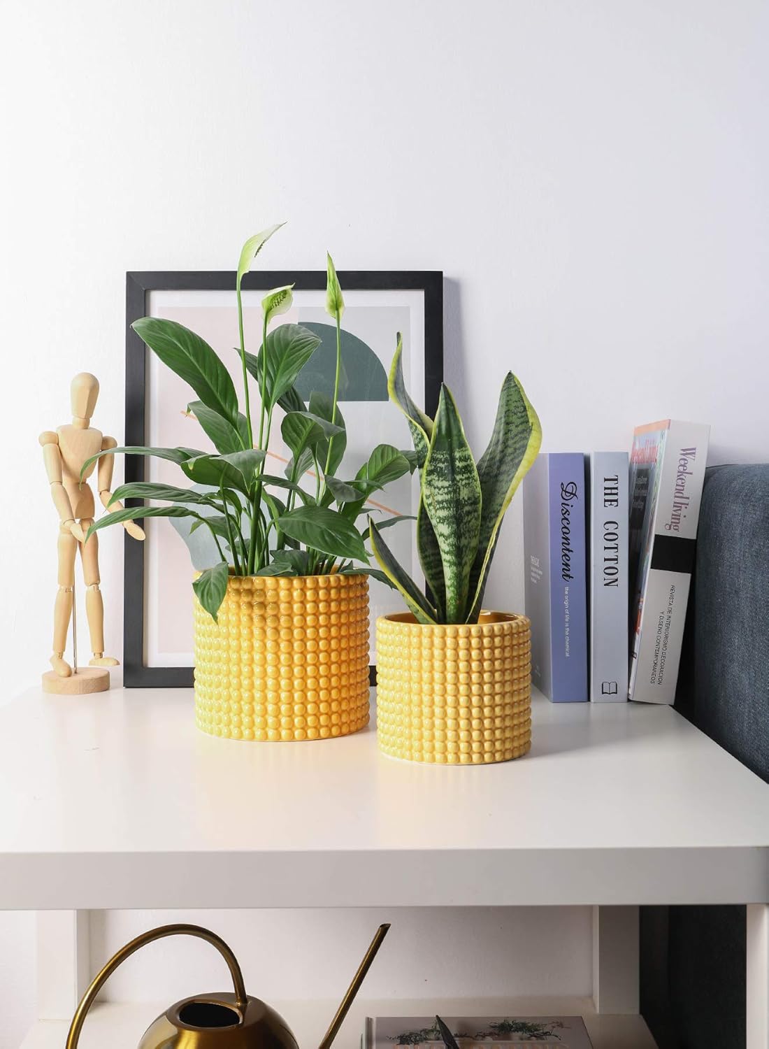 Yellow Planter Pots for Plants Indoor - 6.1 Inch Ceramic Vintage-Style Hobnail Textured Flower Pot with Drainage Hole for Modern Home Decor(POTEY 055103, Plants NOT Included) : Kitchen & Dining